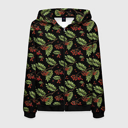 Мужская толстовка на молнии Ветки рябины на черном