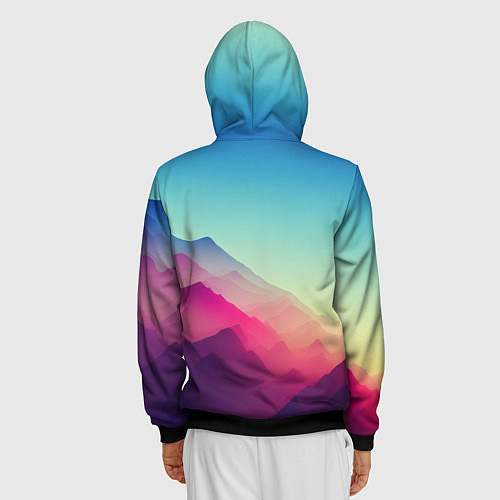 Мужская толстовка на молнии Горный пейзаж в пастельных тонах / 3D-Черный – фото 4