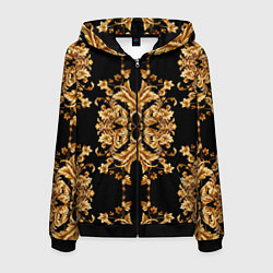 Толстовка 3D на молнии мужская Золотая гжель модные цветы, цвет: 3D-черный