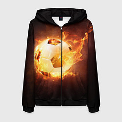 Толстовка 3D на молнии мужская Футбольный мяч огонь, цвет: 3D-черный