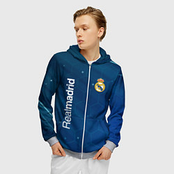 Толстовка 3D на молнии мужская Real madrid голубая абстракция, цвет: 3D-меланж — фото 2