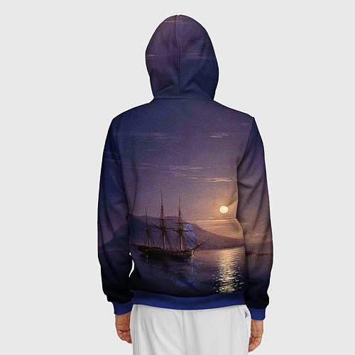 Мужская толстовка на молнии Парусник у берегов Крыма в лунную ночь Айвазовский / 3D-Синий – фото 4