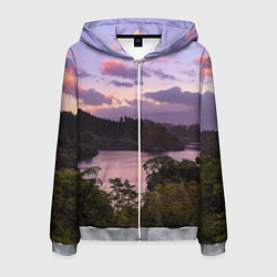 Толстовка 3D на молнии мужская Пейзаж вечерней реки и леса, цвет: 3D-меланж