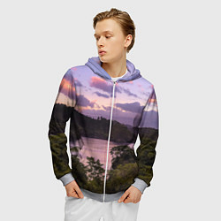 Толстовка 3D на молнии мужская Пейзаж вечерней реки и леса, цвет: 3D-меланж — фото 2