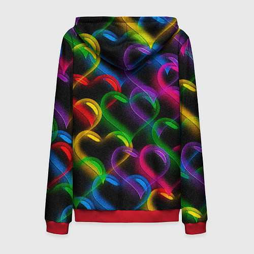 Мужская толстовка на молнии Граффити - неоновые сердца / 3D-Красный – фото 2