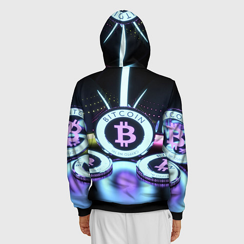 Мужская толстовка на молнии Неоновый светящийся биткоин / 3D-Черный – фото 4