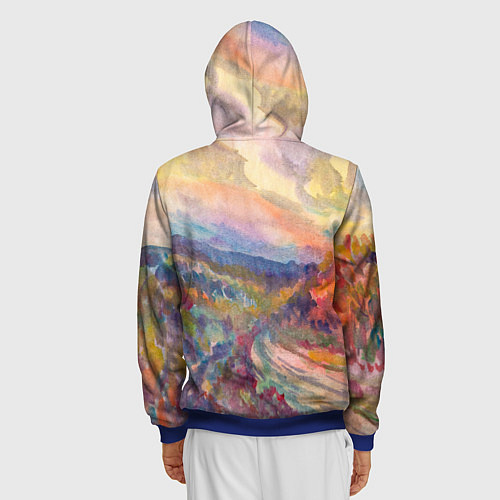 Мужская толстовка на молнии Осенний пейзаж акварель / 3D-Синий – фото 4