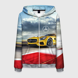Толстовка 3D на молнии мужская Mercedes AMG V8 Biturbo на трассе, цвет: 3D-меланж