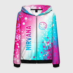 Толстовка 3D на молнии мужская Nirvana neon gradient style: надпись, символ, цвет: 3D-черный