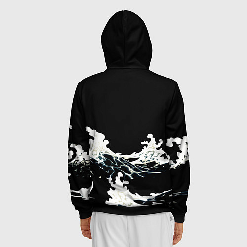 Мужская толстовка на молнии Волны и рыбки / 3D-Черный – фото 4
