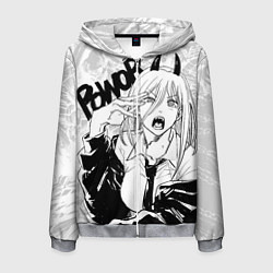 Толстовка 3D на молнии мужская Пауэр - Человек-бензопила, цвет: 3D-меланж