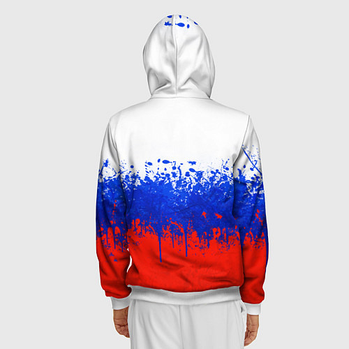 Мужская толстовка на молнии Флаг России с горизонтальными подтёками / 3D-Белый – фото 4