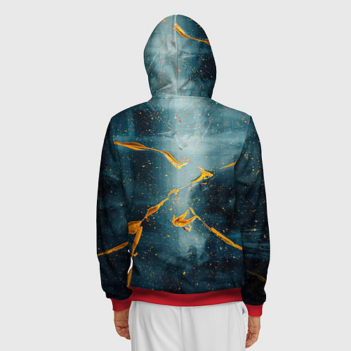 Мужская толстовка на молнии Синий мрачный туман и оранжевые краски / 3D-Красный – фото 4