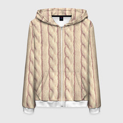 Толстовка 3D на молнии мужская Светлый вязаный свитер, цвет: 3D-белый