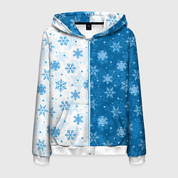 Толстовка 3D на молнии мужская Красивые снежинки, цвет: 3D-белый
