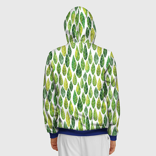 Мужская толстовка на молнии Акварельные листья / 3D-Синий – фото 4