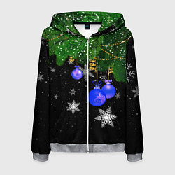 Толстовка 3D на молнии мужская Новогодние шарики, цвет: 3D-меланж