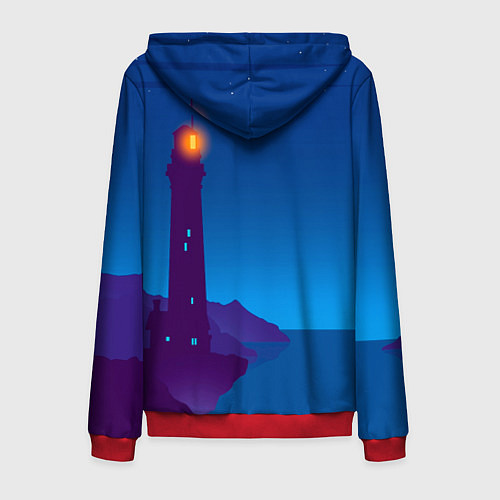Мужская толстовка на молнии Маяк в ночи / 3D-Красный – фото 2
