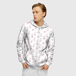 Толстовка 3D на молнии мужская Зверушки, родительская любовь, цвет: 3D-белый — фото 2