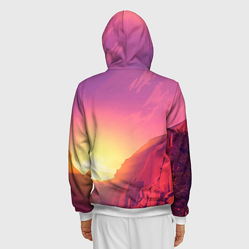 Мужская толстовка на молнии Firewatch - Солнечный закат посреди гор / 3D-Белый – фото 4