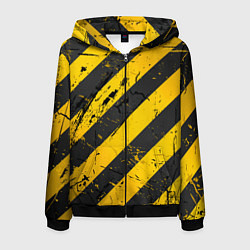 Толстовка 3D на молнии мужская WARNING - желто-черные полосы, цвет: 3D-черный