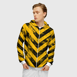 Толстовка 3D на молнии мужская WARNING - желто-черные полосы, цвет: 3D-белый — фото 2