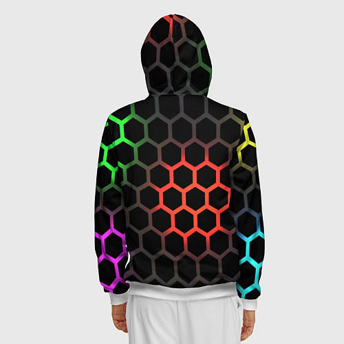 Мужская толстовка на молнии Gradient hexagon genshin / 3D-Белый – фото 4