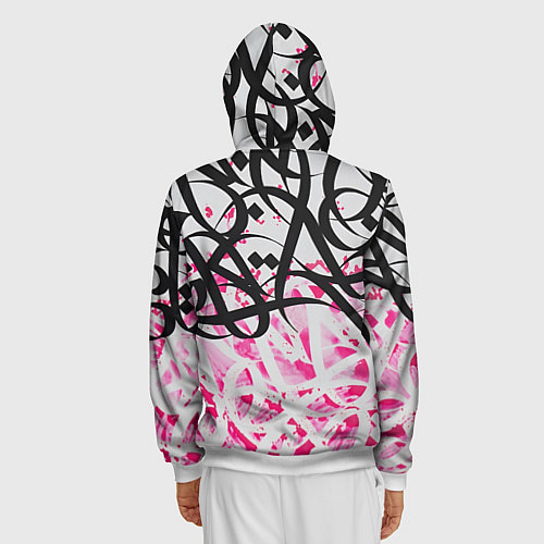 Мужская толстовка на молнии Черно-розовая каллиграфия / 3D-Белый – фото 4