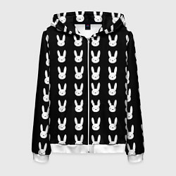 Толстовка 3D на молнии мужская Bunny pattern black, цвет: 3D-белый