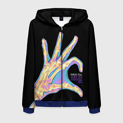 Толстовка 3D на молнии мужская Сердечко левой рукой - неоновый рентген, цвет: 3D-синий