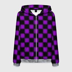Толстовка 3D на молнии мужская Фиолетовый черный узор Шахматка, цвет: 3D-меланж