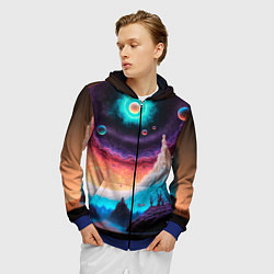 Толстовка 3D на молнии мужская Абстрактный кусок земли со снежным лесом и космосо, цвет: 3D-синий — фото 2