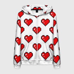 Толстовка 3D на молнии мужская Сердца в стиле пиксель-арт, цвет: 3D-белый
