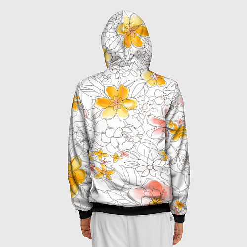 Мужская толстовка на молнии Нарисованный цветы - светлый / 3D-Черный – фото 4