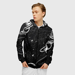 Толстовка 3D на молнии мужская Черно-белый Сатурн, цвет: 3D-черный — фото 2