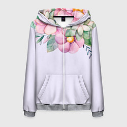 Толстовка 3D на молнии мужская Пастельные цветы акварелью - наверху, цвет: 3D-меланж
