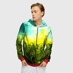 Толстовка 3D на молнии мужская Green abstract colors, цвет: 3D-красный — фото 2