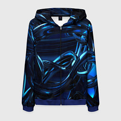 Толстовка 3D на молнии мужская Фрактальный узор волны, цвет: 3D-синий