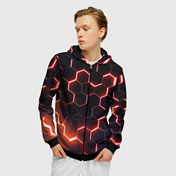 Толстовка 3D на молнии мужская Неоновые соты в стиле киберпанка, цвет: 3D-черный — фото 2