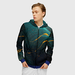 Толстовка 3D на молнии мужская Тёмно-синий дым и жёлтая краска, цвет: 3D-синий — фото 2