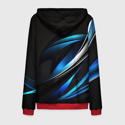 Мужская толстовка на молнии Абстрактные синие и белые линии на черном фоне / 3D-Красный – фото 2