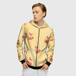 Толстовка 3D на молнии мужская Наблюдательные лисята, цвет: 3D-черный — фото 2