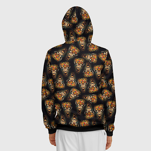 Мужская толстовка на молнии Паттерн жираф с цветами: арт нейросети / 3D-Черный – фото 4