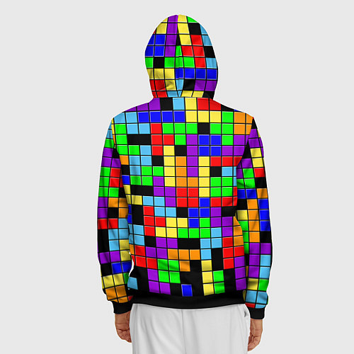 Мужская толстовка на молнии Тетрис цветные блоки / 3D-Черный – фото 4