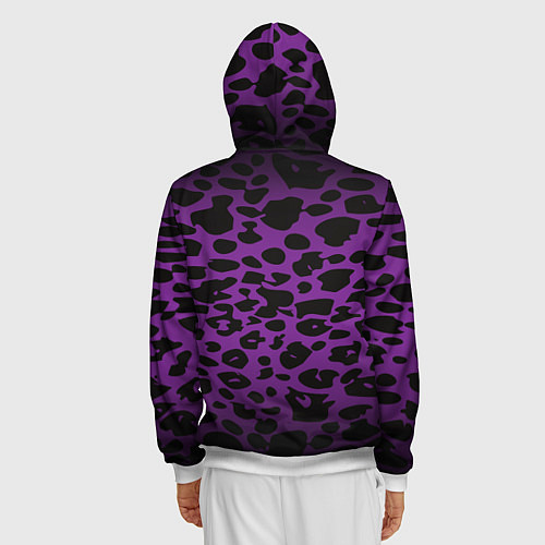 Мужская толстовка на молнии Фиолетовый леопард / 3D-Белый – фото 4