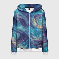 Толстовка 3D на молнии мужская Путеводная звезда в космосе, цвет: 3D-белый