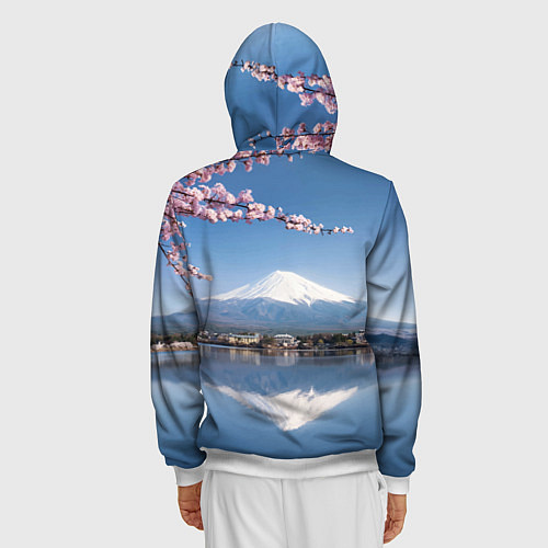 Мужская толстовка на молнии Цветущая сакура на фоне Фудзиямы - Япония / 3D-Белый – фото 4