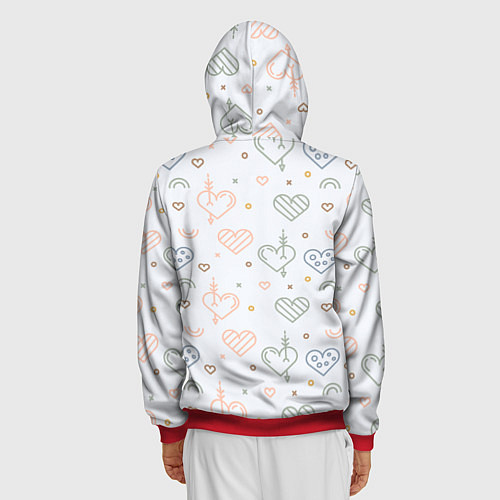 Мужская толстовка на молнии Lovely hearts / 3D-Красный – фото 4