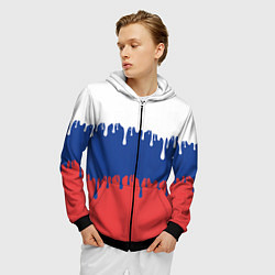 Толстовка 3D на молнии мужская Флаг России - потёки, цвет: 3D-черный — фото 2