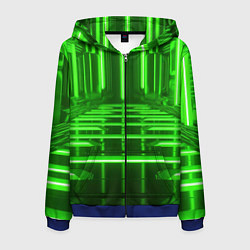 Толстовка 3D на молнии мужская Зеленые световые объекты, цвет: 3D-синий